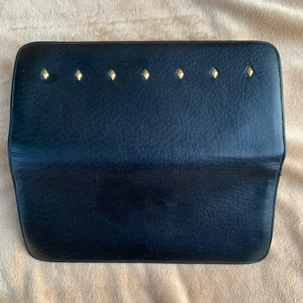 Vintage Baronet Wallet Kiss Clasp Metal Diamond Studs Navy Blue